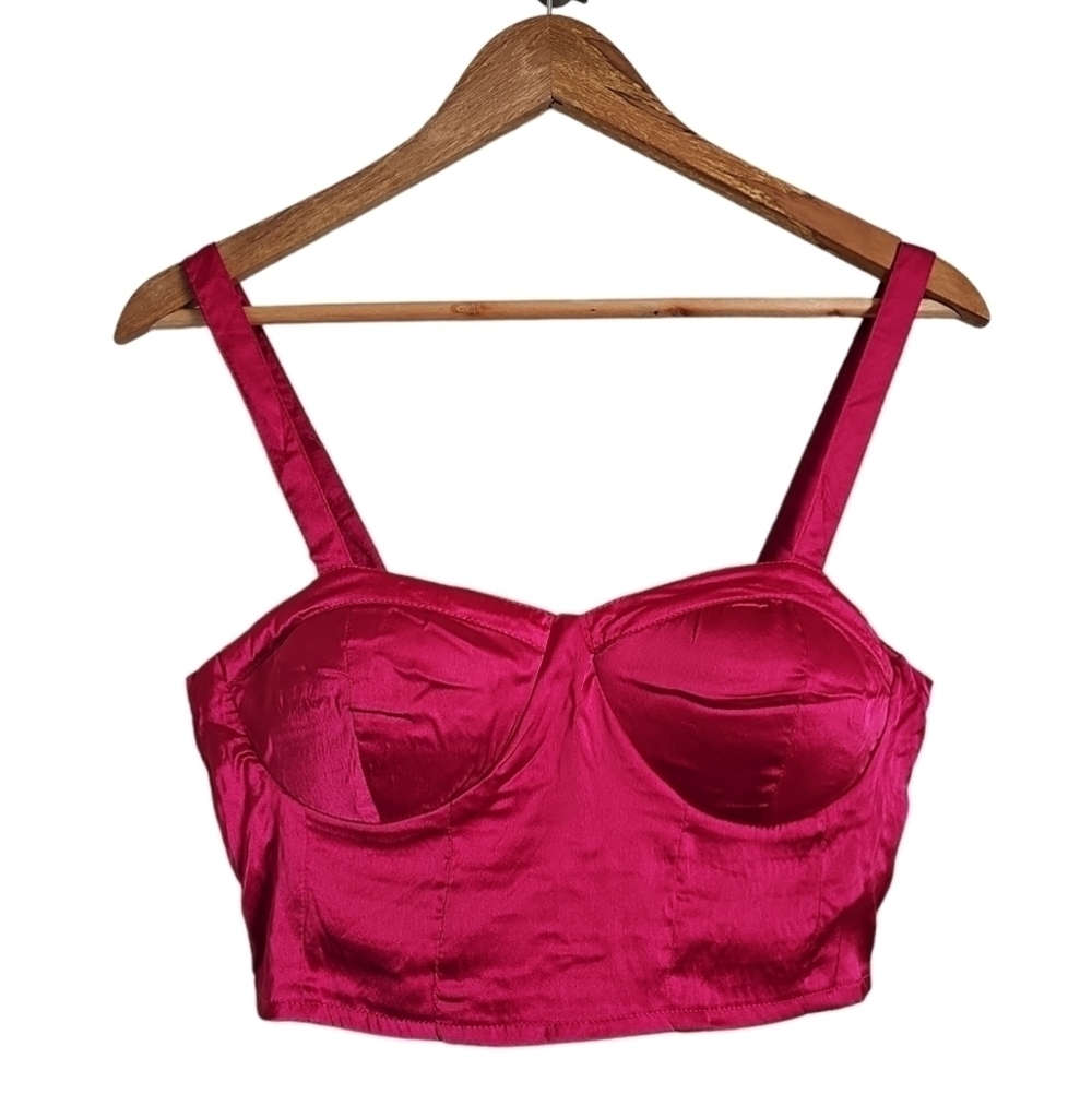Pink corset satin strappy crop top nwt